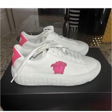 Versace Medusa Greca White/Pink Low Top Leath...