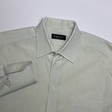 Canali Dress Shirt Mens 16.5 42 Striped Long Sleeve Green White Cotton Formal