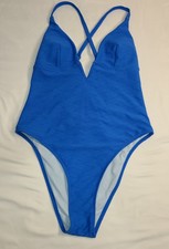 CUPSHE Textured Deep V-Neck Criss Cross Back 1-pc Swimsuit Size Medium Blue