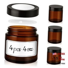 4 oz Glass Jars with Lids, 4 Pack Glass Jars with Black Lids 4oz Amber