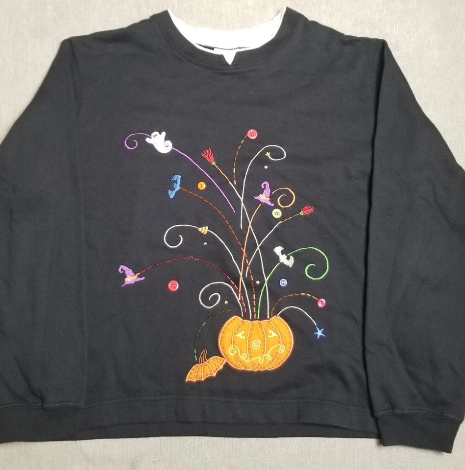 Moletom vintage Halloween abóbora branco veado fantasma anos 90 Y2K outono vovó XL 16/18 - Imagem 2 de 4