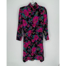 Kay Windsor Women's Vintage Black Pink Floral Long Sleeve Midi Dress Size S