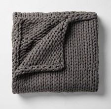 Casaluna 50" x 70" Oversized Hand Knit Textured Bed Throw in Dark Gray NEW