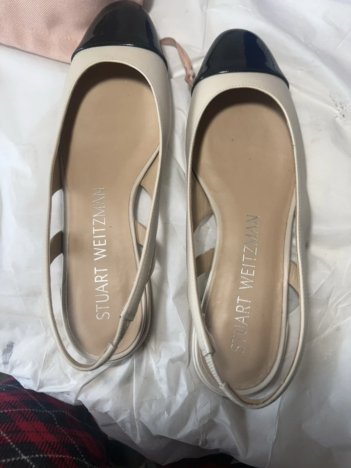 Stuart Weitzman 时尚露背泵燕麦黑色皮革 尺寸 9.5 C $495 — 第 2/4 张图片