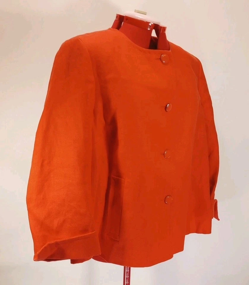 Chaqueta Talbots Mujer Naranja Lino Talla 20W Cierre Botón Informal Primavera Foto 3 de 4