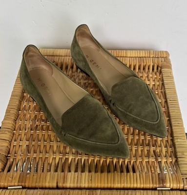 M Gemi Stellato Sacchetto Flat Suede Olive Green Pointed Toe Slip On 38.5