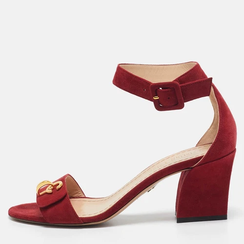 Sandales à bride cheville Dior en daim rouge C'est pointure 36,5