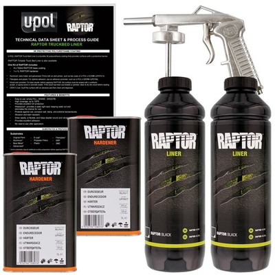 U-POL Raptor Black Urethane Spray-On Truck Bed Liner Spray Gun, 2 Quarts