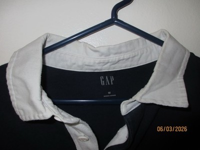 GAP Men's Navy Solid Long Sleeve Polo Shirt Button White Collar Size M
