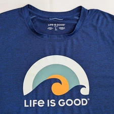 Life is Good Men's Active Blue Long Sleeve Performance Graphic Shirt- Size Large
