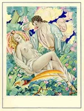 UMBERTO BRUNELLESCHI 1947 - FEMALE NUDE with PHEASANT & PRETENDERS 