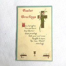 Easter Greetings Gold Cross Lilies  Embossed Poem S Bergman 1913 NY
