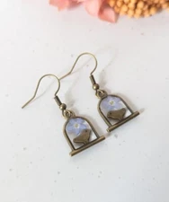 Handmade Resin Forget Me Not Flower Robin Bird On Perch Drop Earrings Christmas 