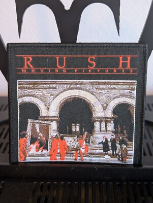Rush moving pictures black border woven patch