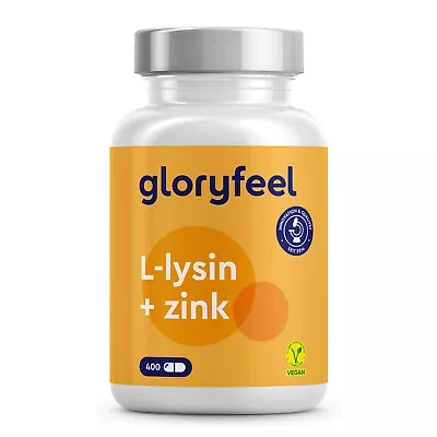 GLORYFEEL L-Lysin 1000mg - 400 Kapseln - Essentielle Aminosäure + Zink - Pfl. Fermentation