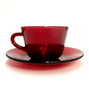Vintage Ruby Red Glass Tea Cup Saucer Set Replacement Retro