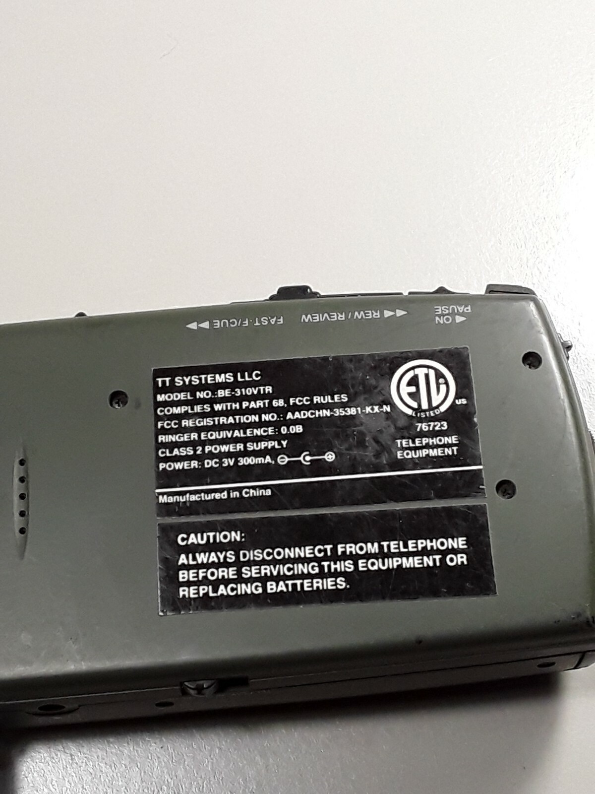 Bell Equipment Sonecor Micro Cassette Tele-Recorder BE-310VTR Telephone