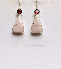 Stunning Red Garnet Peruvian Opal 925  Silver Drop Earrings