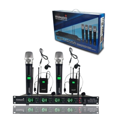 4-Channel UHF Wireless Microphone System 2 Lavalier Bodypack 2 Handheld KTV Mics