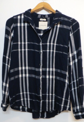 Thread & Supply Shirt Womens Medium Blue Plaid Button Up Long Sleeve Rayon