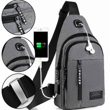Men's Sling Crossbody Bag Anti-theft Chest Shoulder Messenger Backpack USB Port