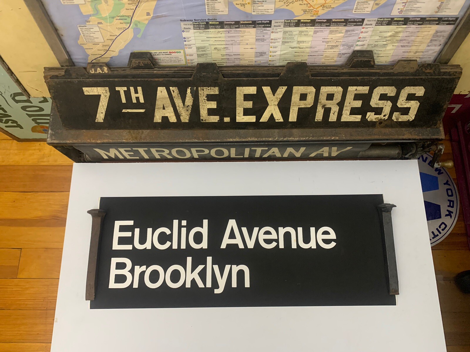 NYC SUBWAY ROLL SIGN EUCLID AVENUE LARGE FONT BROOKLYN EAST NY IND FULTON PITKIN