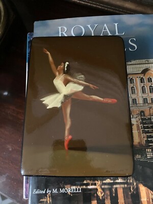Russian black lacquer box hand painted  ballet dancer  w bright red interior ..
