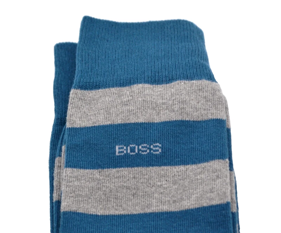 Paquete de 2 calcetines de algodón Hugo Boss para hombre azul verdoso gris con puntas finas talla única 7-13 Foto 3 de 4