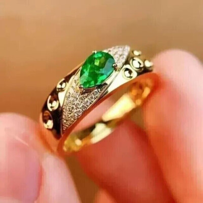 Women's Engagement Propose Ring 14K Yellow Gold Over 2.0 Ct Simulated Emerald