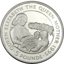 elf  Alderney 5 Pounds 1995 Queen Mum Silver Proof