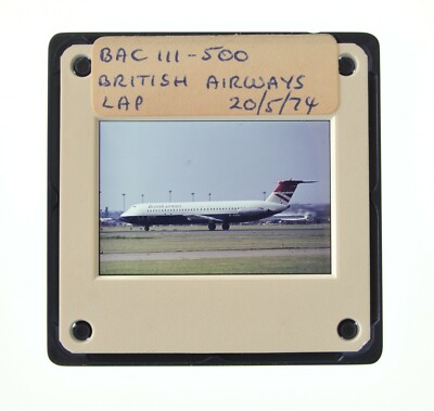 35MM SLIDE AIRCRAFT 1974 BAC III-500 ONE-ELEVEN BRITISH AIRWAYS AT HEATHROW A40