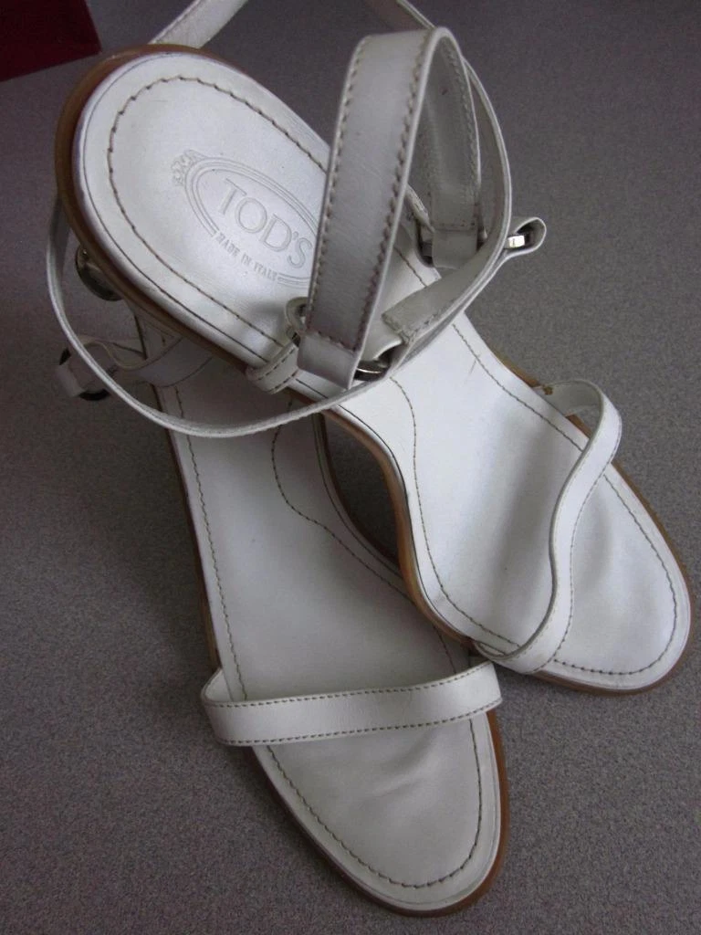 TOD’S Sandali TODS tacco alto cinturini alla caviglia bianchi taglia 10 5 vedi misure Rt $395