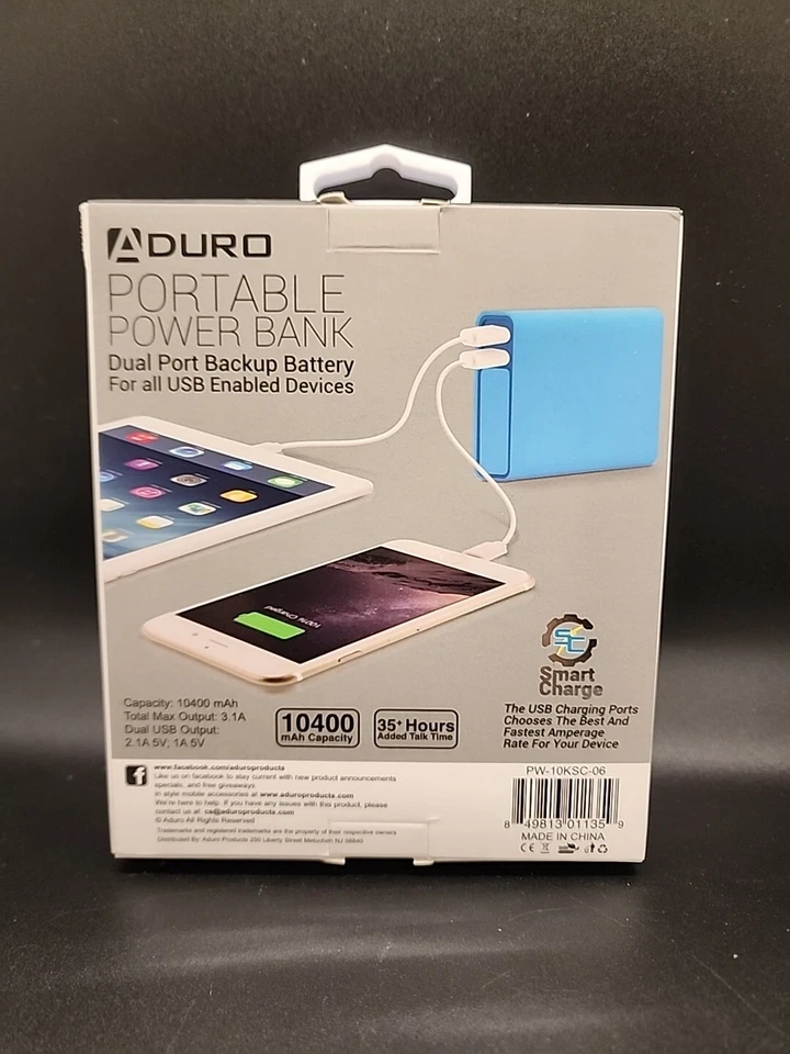 Banco de energía de respaldo ADURO 10.400 mAh con tecnología de carga inteligente Foto 2 de 4