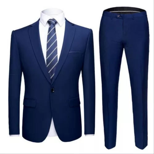 Men's Slim Fit Suits 2 Piece Jackets Blazer Pants Formal Business Coats Trousers - Picture 21 of 37
