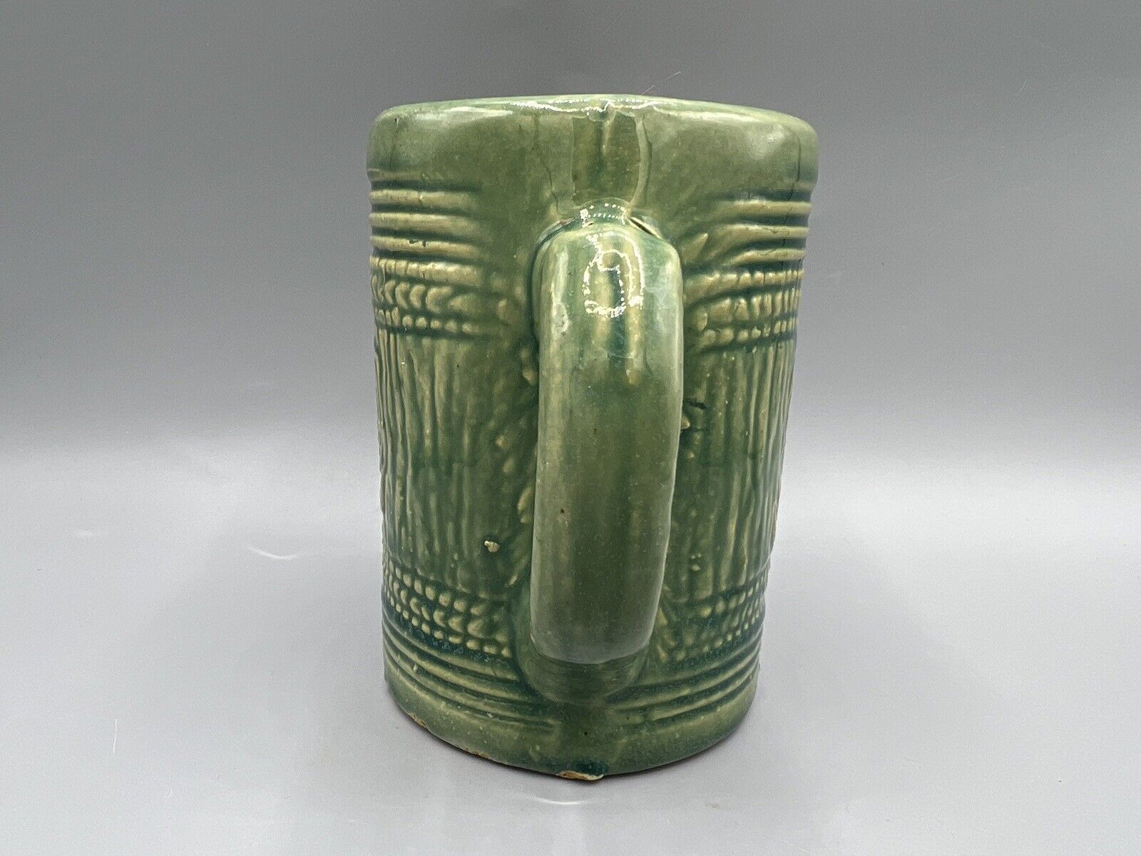Antique Nelson McCoy Green Glazed Mug 5” Tall