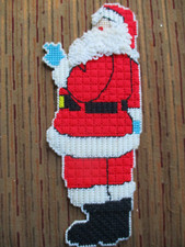 Vtg 14" Christmas Needlepoint Plastic Canvas Santa Completed Magnet Hanging