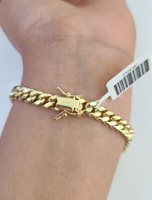 10K Gold HOLLOW Miami Cuban Bracelet 6mm 8'' inch 10Kt Box Lock Real
