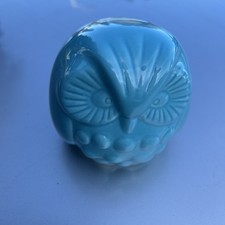 Vintage Owl Bank Mid Century Modern. Blue/Aqua With Rubber Plug. 4.5  Tall