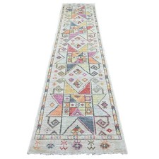2'8"x11'9" Gray Anatolian Village Inspired Design Hand Knotted Wool Runner Rug