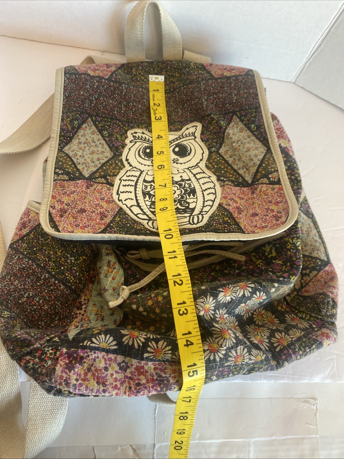 Boho Patchwork Backpack Bag Floral Geometric Draw… - image 9