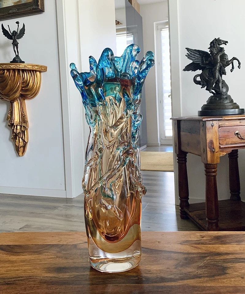 Glasvase Vase Blumenvase Kunstvase Tischvase Glaskunst Murano Stil Deko Blumen - Bild 3 von 4