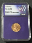 1954-S Lincoln Wheat Penny Cent NGC MS 65 RD Trader Bea Purple Core