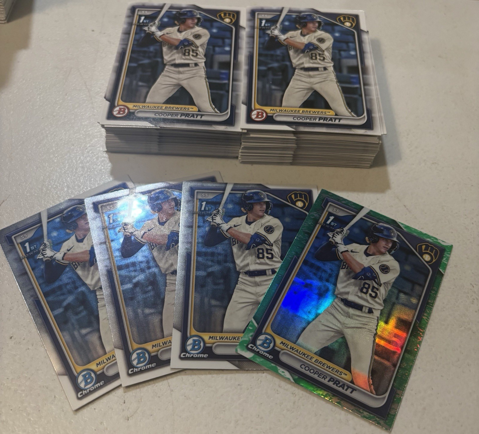 2024 1st Bowman Prospect - Lot Of 104 Cooper Pratt Milwaukee Brewers With Chrome