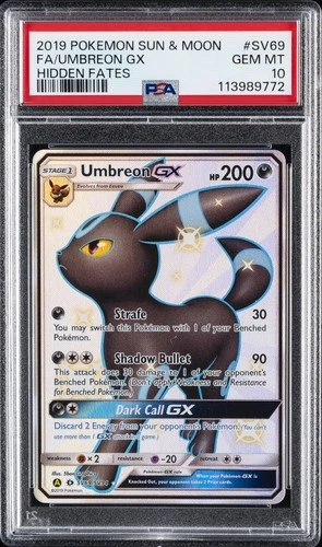 2019 POKEMON SUN & MOON HIDDEN FATES #SV69 FULL ART/UMBREON GX PSA 10