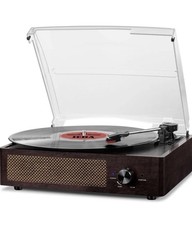 brown Bluetooth Vinyl Record Player, 3-speed Turntable with Stereo Speakers