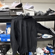 Y-3 Men's Black Fleece Pullover Hoodie with White Stripes, Long Sleeve