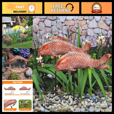 Set of 2 Antique Copper Koi Fish Statues - Outdoor Garden Decor, Pond Art, Gifts