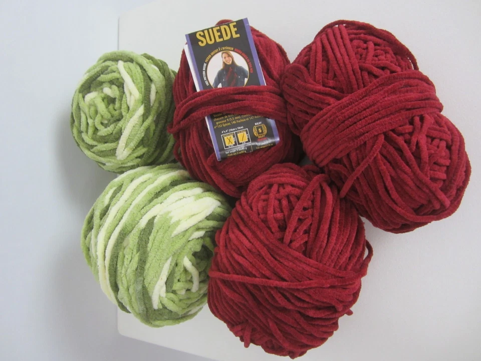 Lot Assorted Chenille Yarn Different Weights Green Red Lion Brand Suede 1+ pound - Image 4 of 4