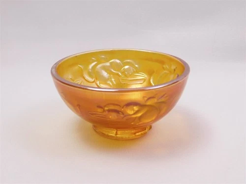 Vtg Fenton Marigold Carnival Glass Bowl Cat Playful Kittens 3.25 in.