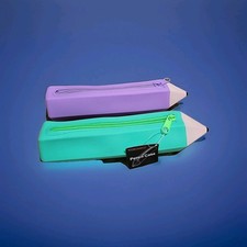 2 Pcs Pencil Shaped Case, Teacher Pencil Pouch, Cute 3D Dimensional Purple Teal